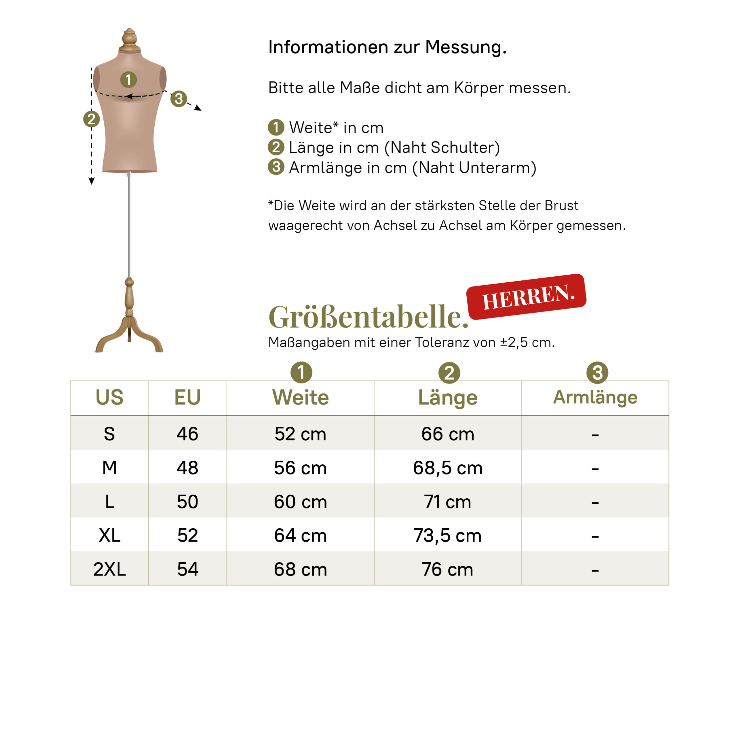 Sweat Jacke "Kaisertreu - Bismarcks Erben", Größentabelle