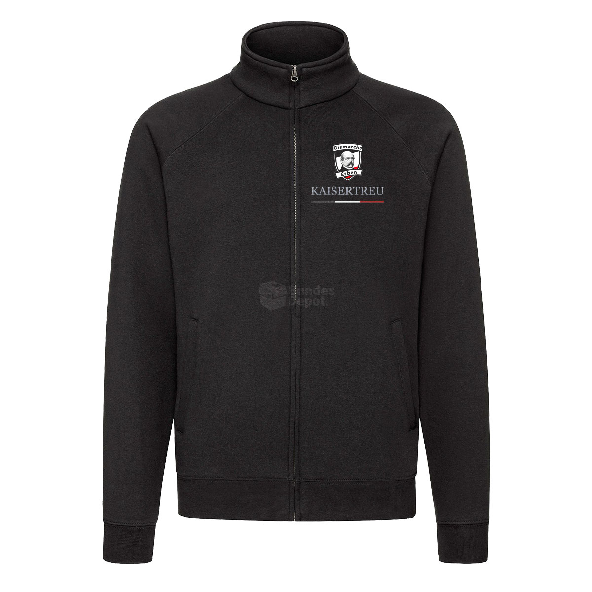 Sweat Jacke "Kaisertreu - Bismarcks Erben", schwarz, Motiv Vorderansicht